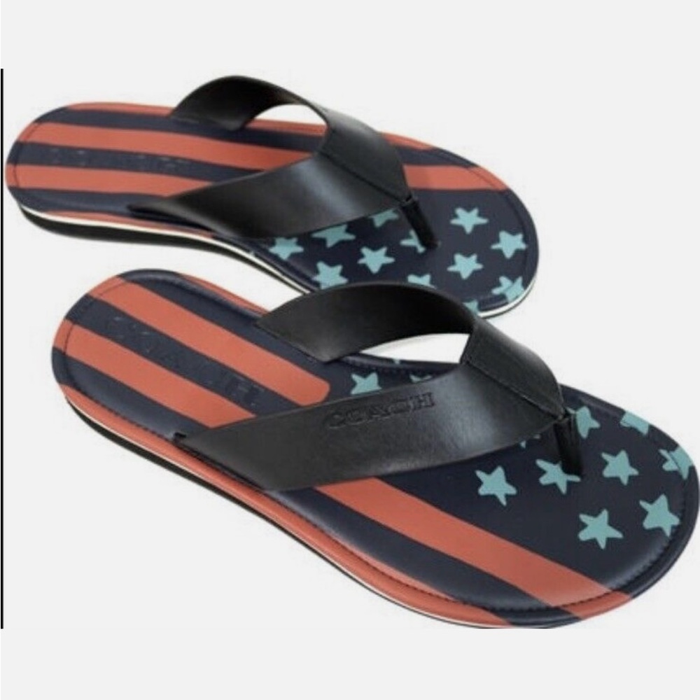 Coach Men's Rockaway Flip Flop Thong Sandals American Flag